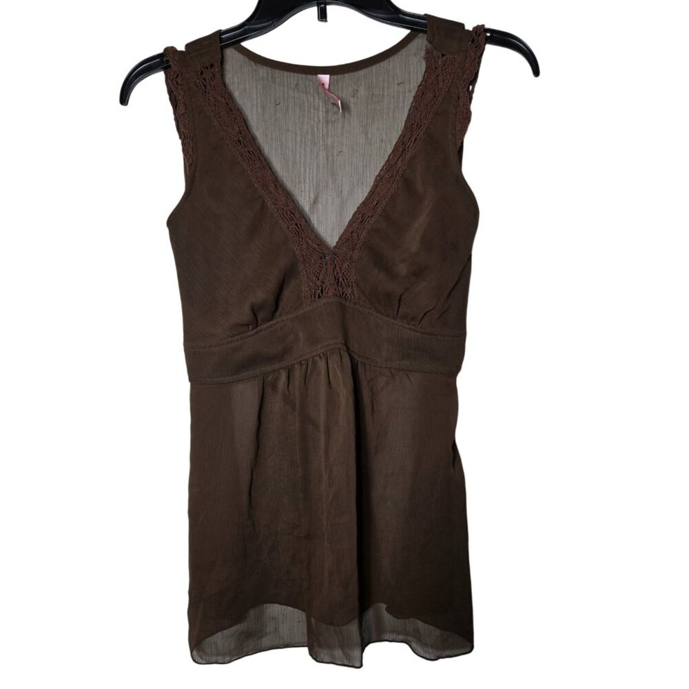 Heart Soul Womens Lace Babydoll‎ Tank Top Size Medium Y2K Boho Neutral Summer